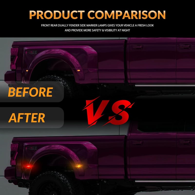 DERMOKA LED Dually Bed Fender Side Marker Lights For 2011-2022 Ford F250 F350 F450 F550 Super Duty Trucks Smoked Len (Amber Red) - Image 4